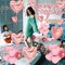 Anniversary Decorations – Pink Banner, Heart Balloons, Hanging Hearts & Rose Petals (Pink-2)